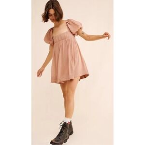 Free People Marina Mini Dress L Boho Flowy Milkmaid Peasant Babydoll  Romantic
